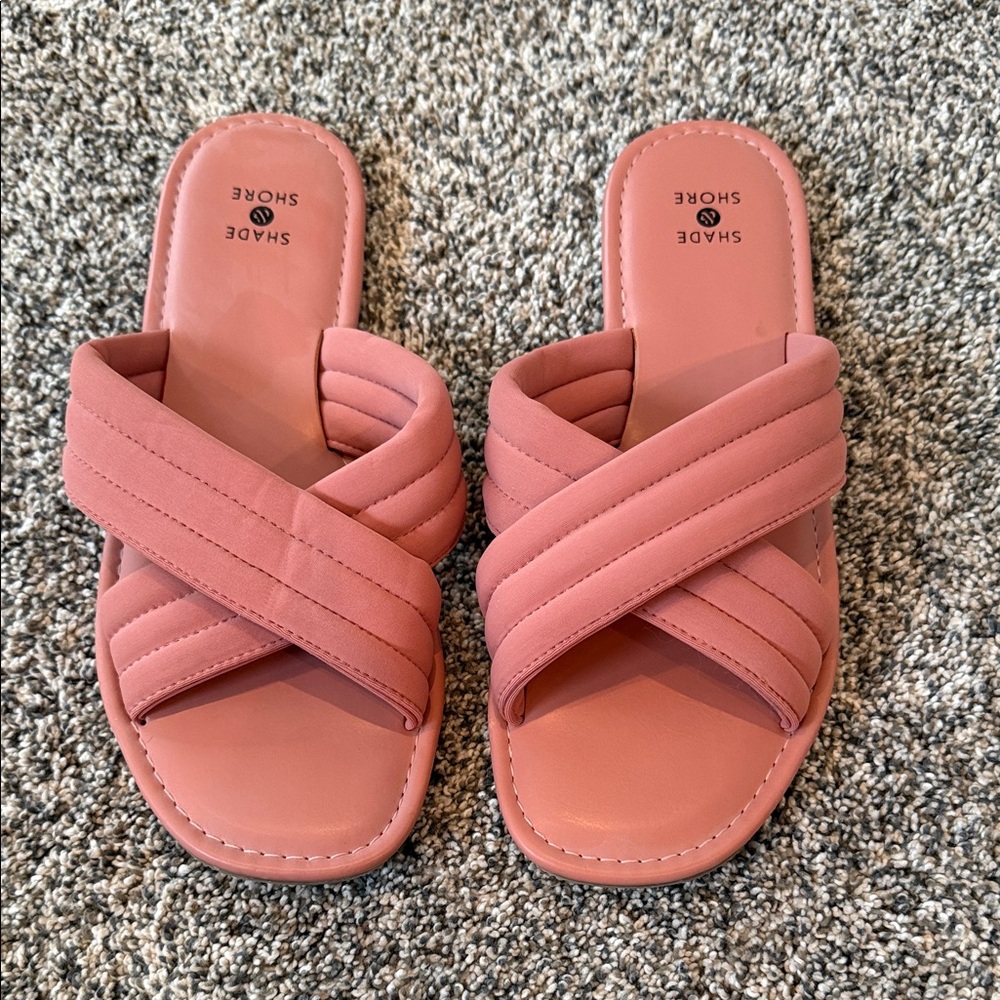 Shade & Shore Women's Dusty Pink Crisscross Slide Sandals